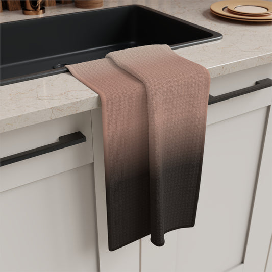 Neutral gradient ombre microfiber tea towel from blush to charcoal, featuring a soft, smooth texture and modern design.