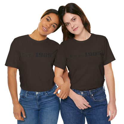 Vintage Est. 1985 graphic T-shirt by Printify featuring retro year design on classic cotton tee.
