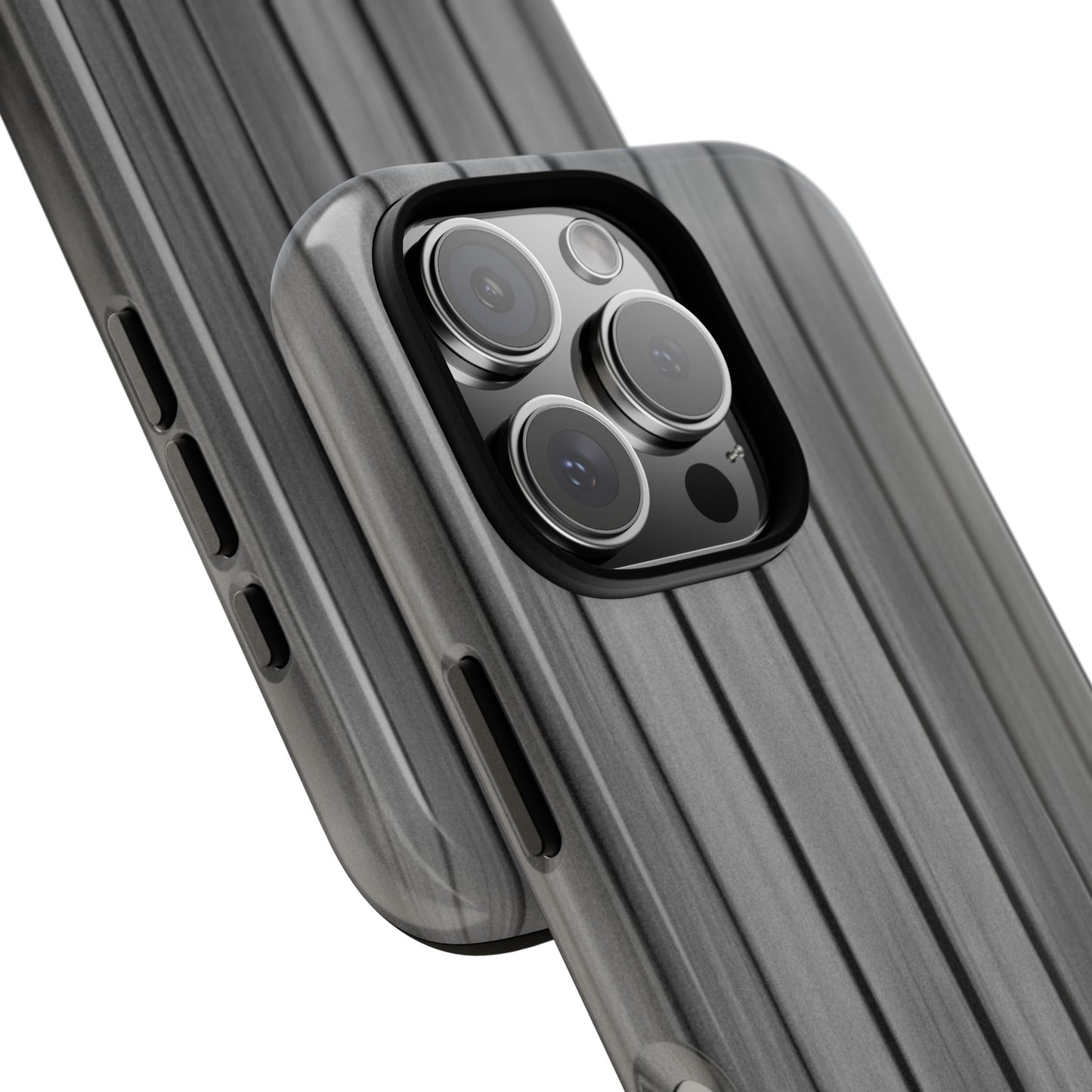 Ribbed metal texture phone case for iPhone, tough protective cover by Printify with durable design and sleek metallic finish.
