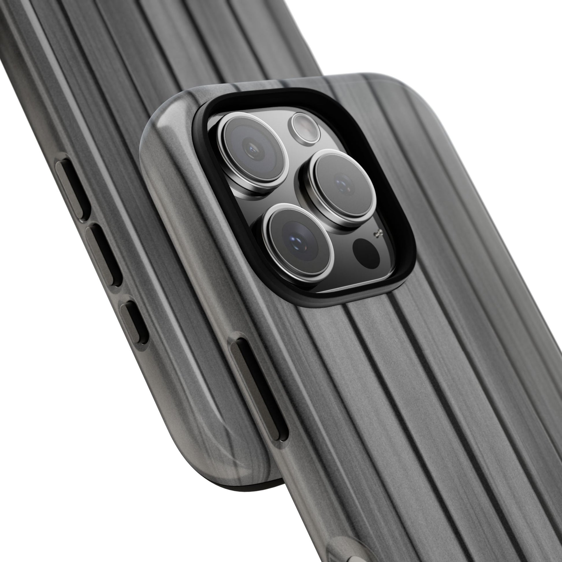 Ribbed metal texture phone case for iPhone, tough protective cover by Printify with durable design and sleek metallic finish.