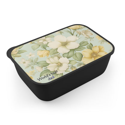 Yellow White Floral Pattern Bento Box with Band and Utensils | PLA Lunch Container
