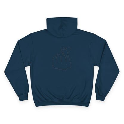 Minimalist Champion Hoodie with Hand Gesture Design