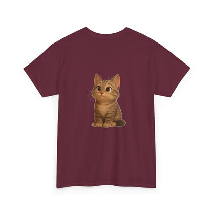 Brown kitten graphic T-shirt for cat lovers, featuring a cute cat design on a comfortable printify t-shirt.