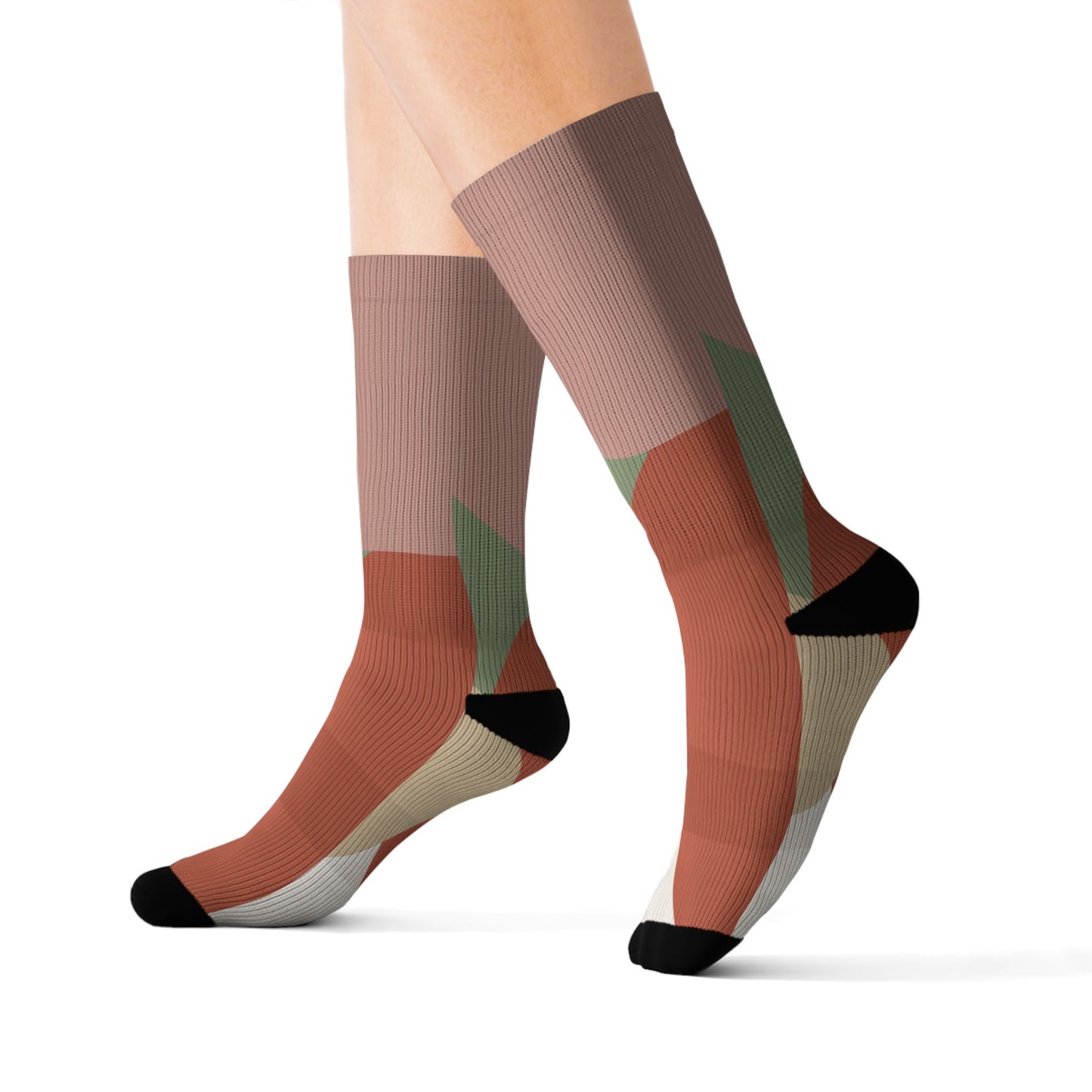 Abstract Geometric Floral Sublimation Socks | Colorblock Crew Socks