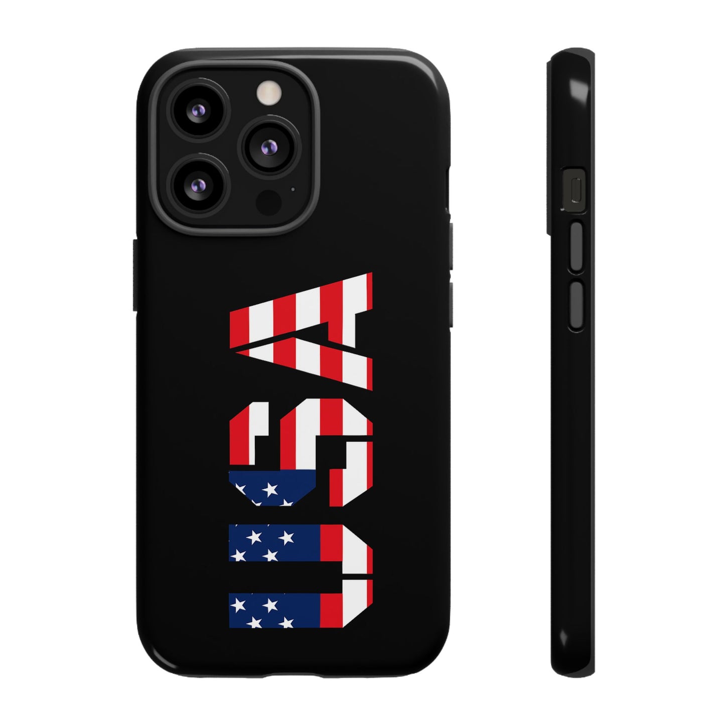 American flag phone case by Printify, rugged USA patriotic tough case with bold red, white, and blue flag design for smartphones.