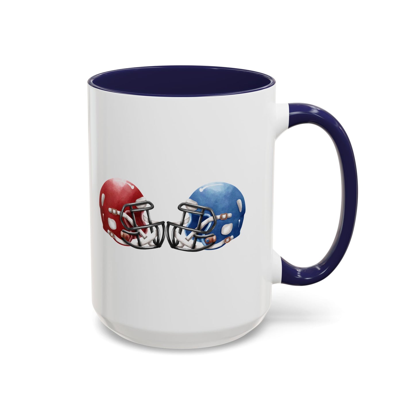 Football Helmet Coffee Mug — Red vs Blue Rivalry Accent Mug (11/15oz)