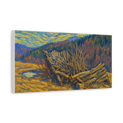 Impressionist Starry Landscape canvas print by Printify, featuring a night sky with stars and colorful landscape in artistic style.
