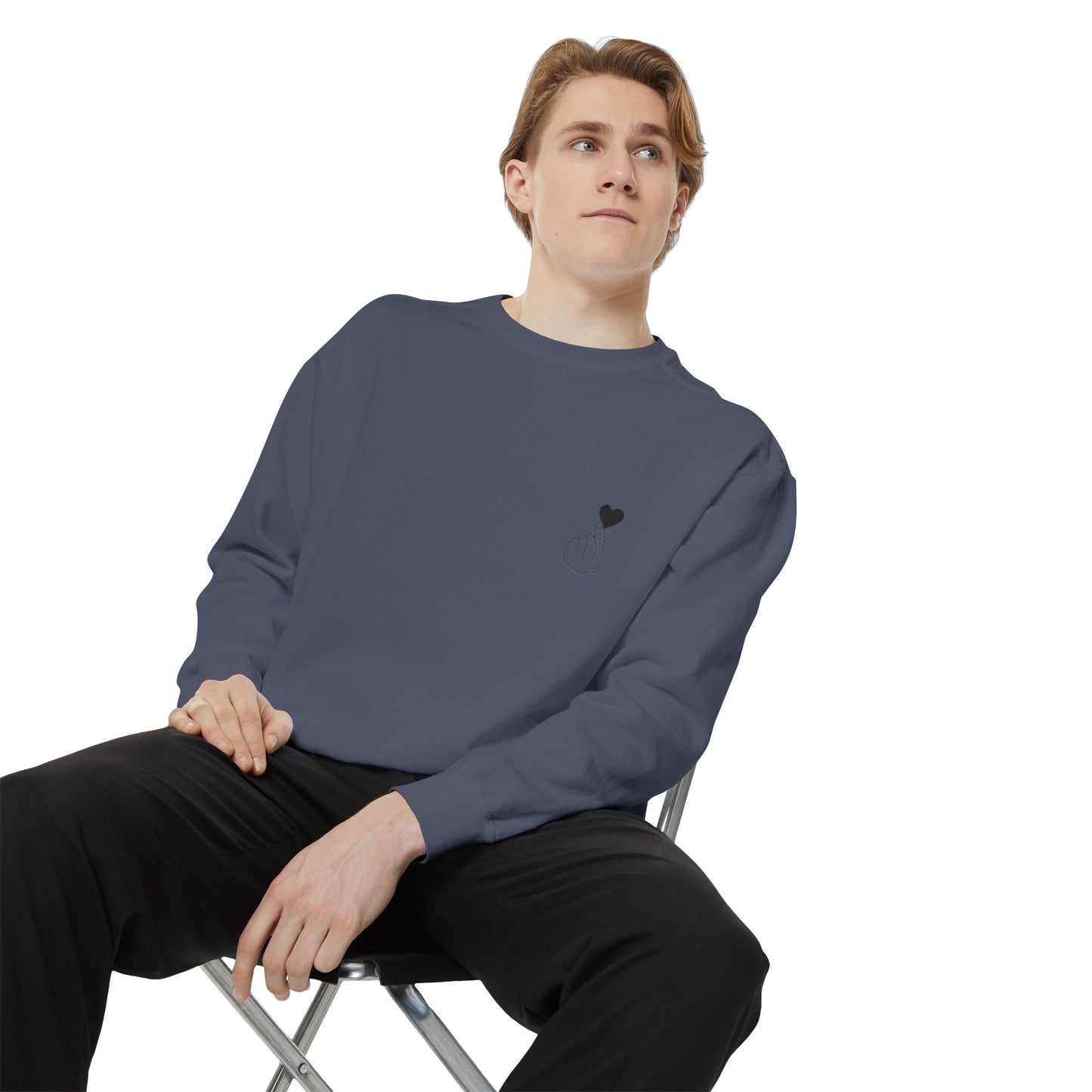 Unisex Garment-Dyed Sweatshirt with Heart Design - Cozy & Stylish