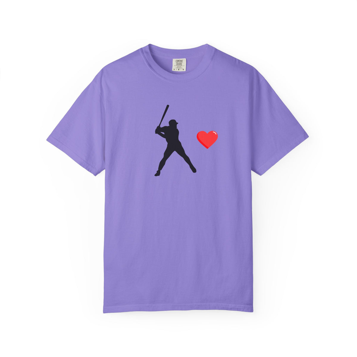 Printify baseball batter heart T-shirt featuring a graphic of a batter with a heart design on a casual cotton T-shirt.