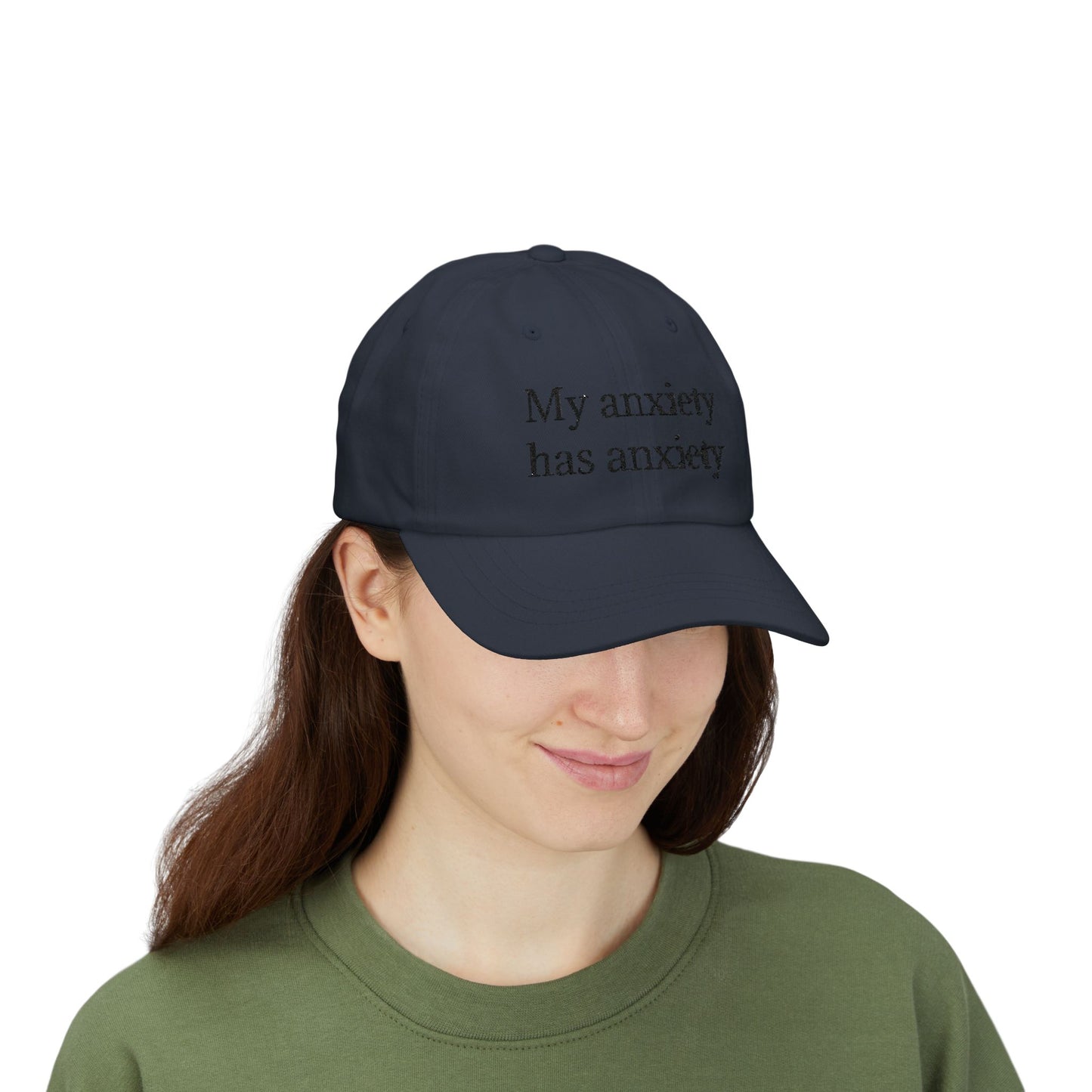 Dad Cap — "My anxiety has anxiety" Embroidered White Baseball Hat