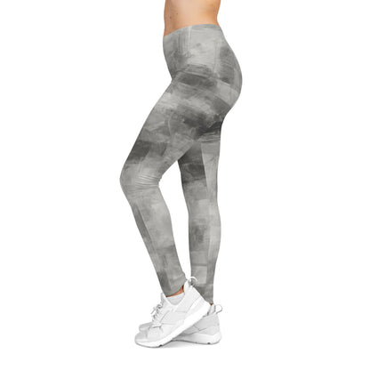 Gray watercolor tie-dye women's yoga leggings with all-over print, featuring casual, comfortable design for active wear.