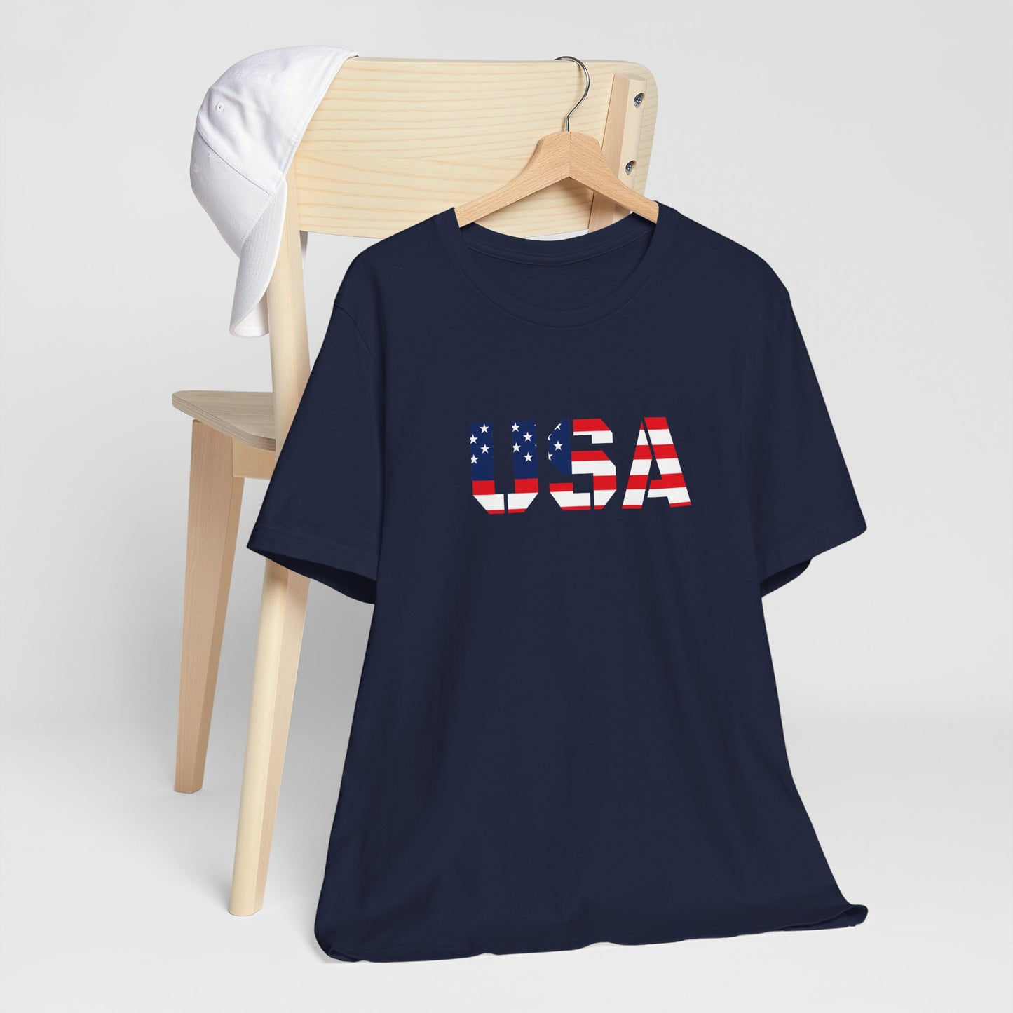 USA Flag Text Tee — Patriotic Fourth of July T-Shirt
