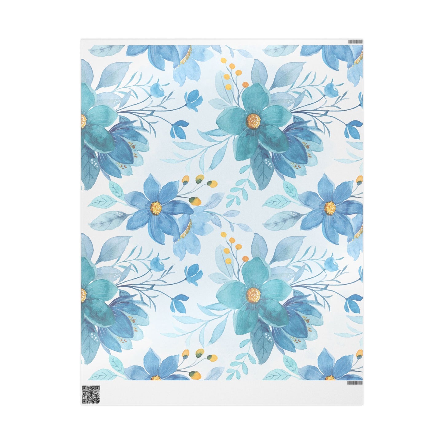 Blue Floral Wrapping Paper Roll — Watercolor Bouquet Gift Wrap
