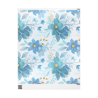 Blue Floral Wrapping Paper Roll — Watercolor Bouquet Gift Wrap