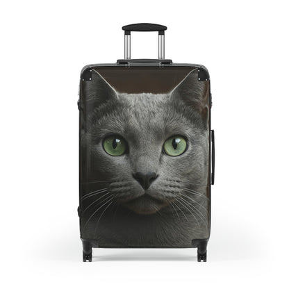 Green-Eyed Cat Carry-On Suitcase — Photo Realistic Cat Face Luggage