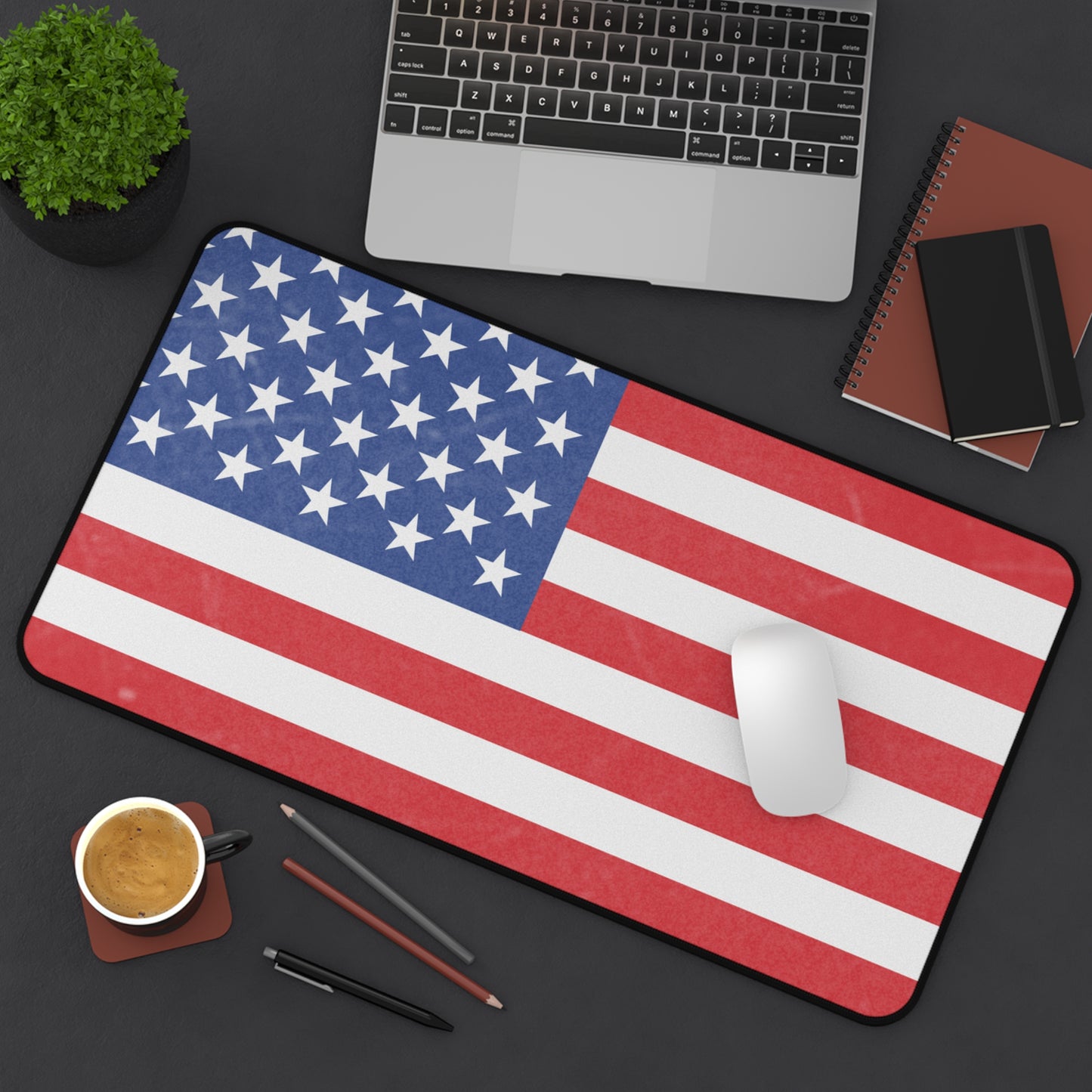 American flag desk mat by Printify, patriotic workplace gift, featuring vibrant red, white, and blue stars and stripes design.