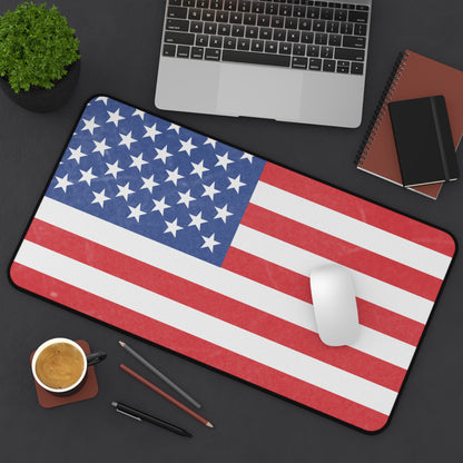 American flag desk mat by Printify, patriotic workplace gift, featuring vibrant red, white, and blue stars and stripes design.