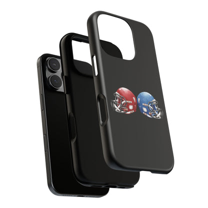 Red and blue football helmet tough phone case for iPhone, protective Printify cover featuring detailed helmet design.