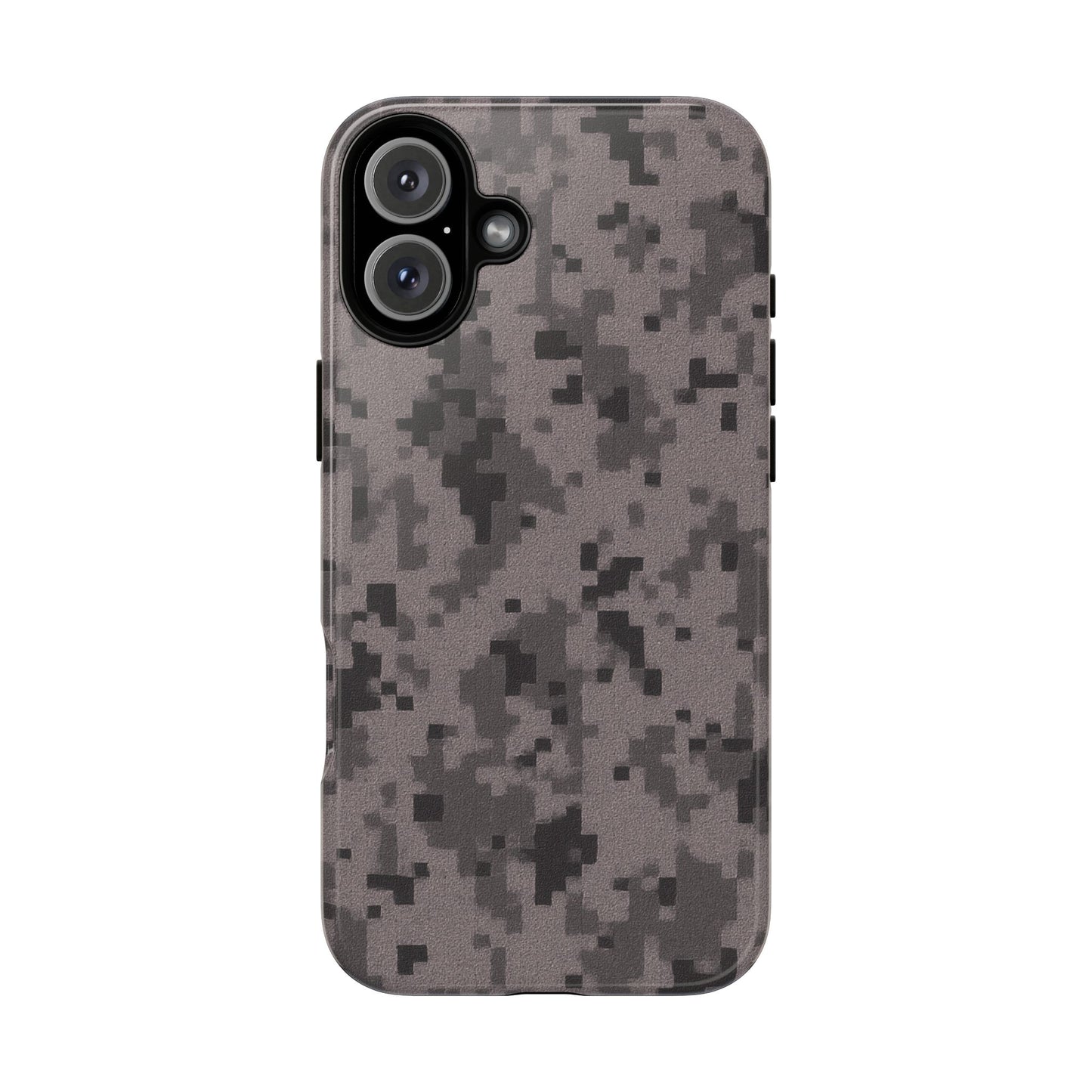 Gray digital camouflage phone case by Printify, rugged protective cover for smartphones with tough, stylish camo design.