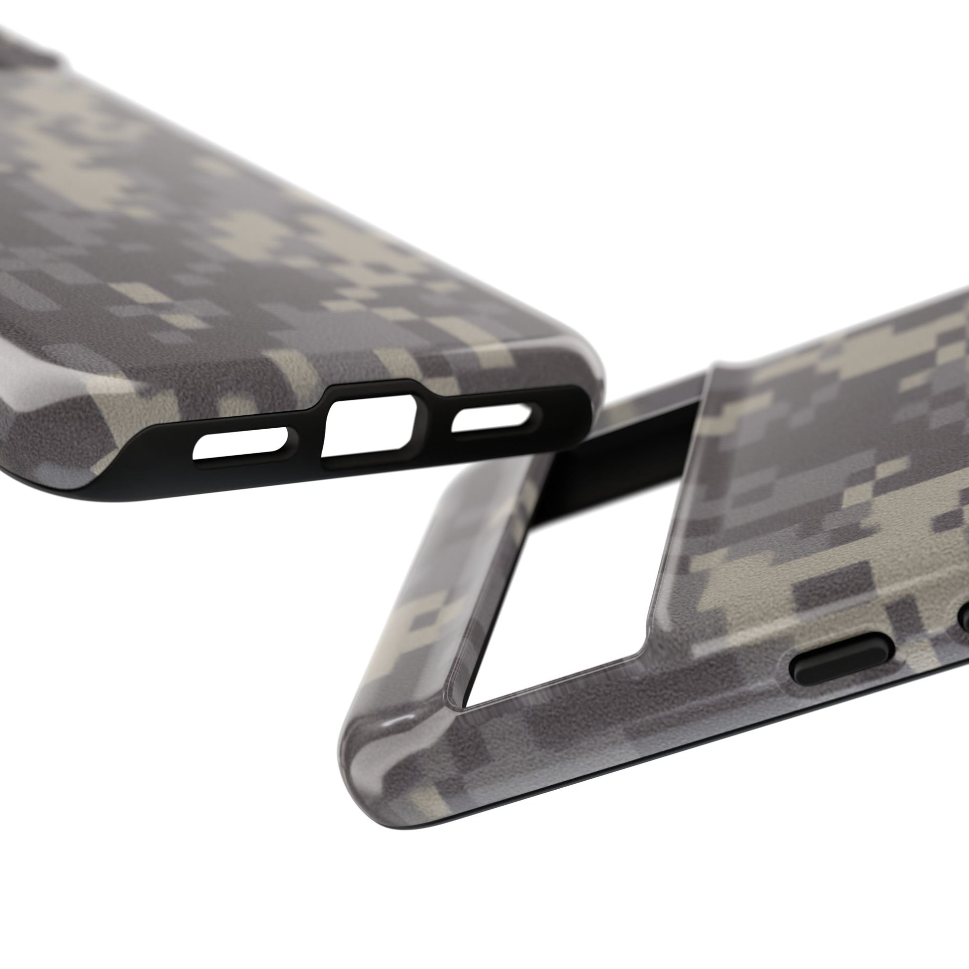 Camouflage tough phone case with rugged digital camo design, protective cover for smartphones by Printify.
