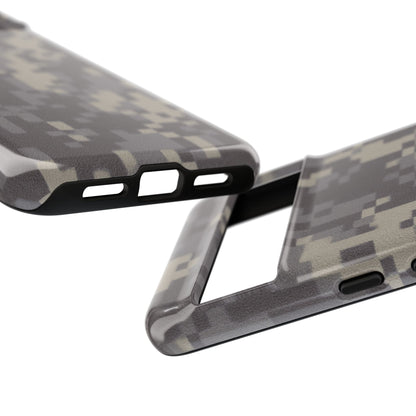 Camouflage tough phone case with rugged digital camo design, protective cover for smartphones by Printify.