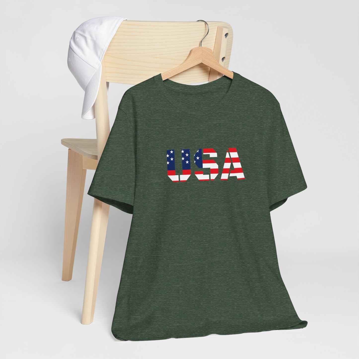 USA Flag Text Tee — Patriotic Fourth of July T-Shirt