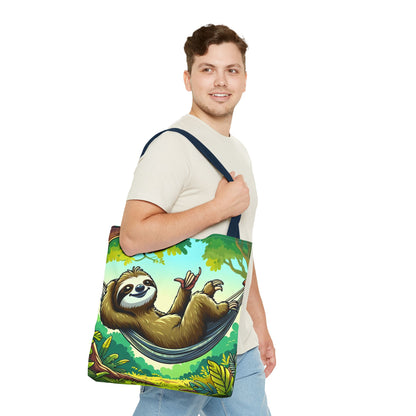 Cute eco-friendly sloth tote bag by Printify showing a soft fabric bag with a sloth illustration, perfect for animal lovers.