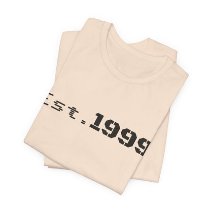 Vintage minimalist Est. 1999 T-Shirt by Printify featuring a simple birth year design on soft cotton fabric.