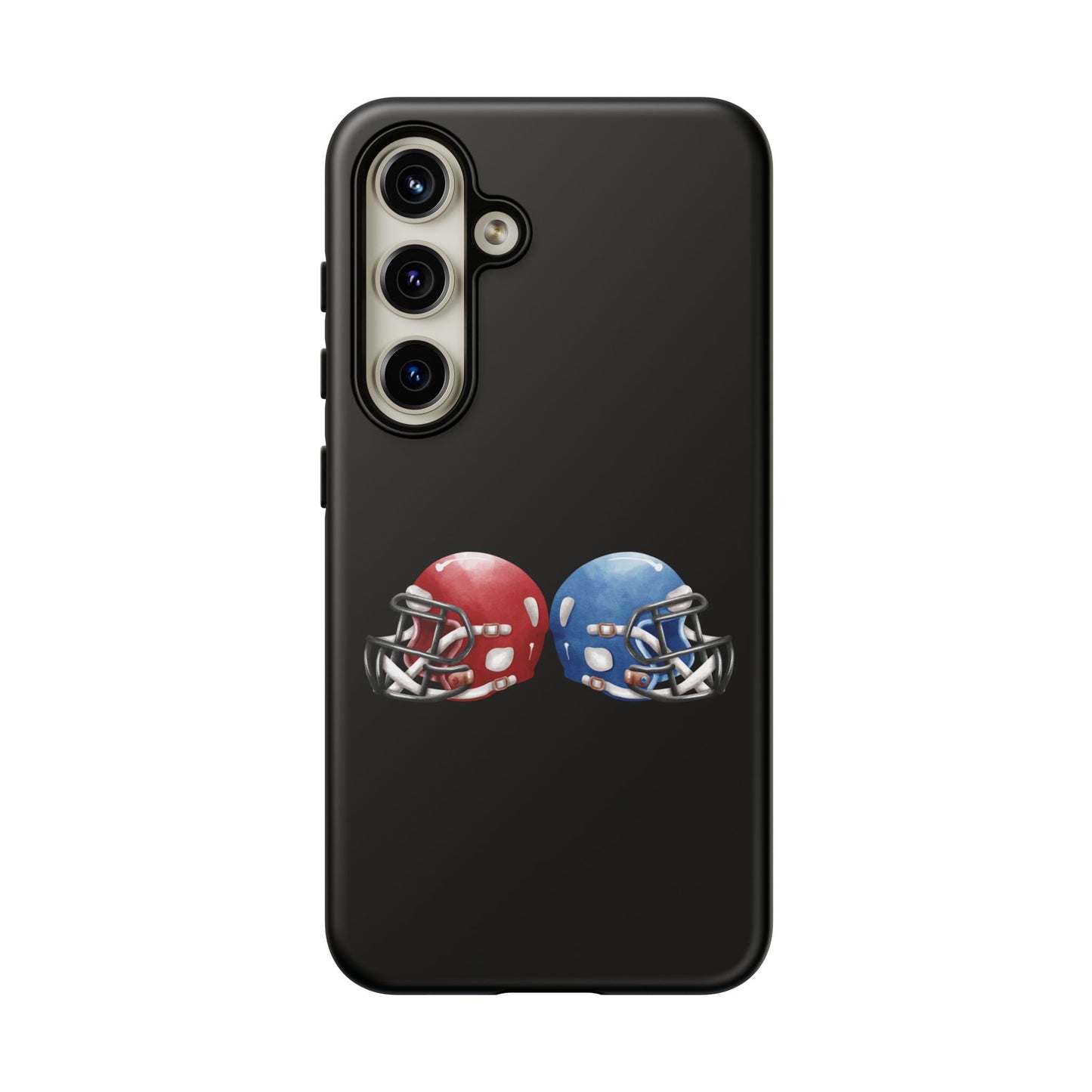 Red and blue football helmet print phone case for iPhone, protective Tough case by Printify, featuring sports helmet design.