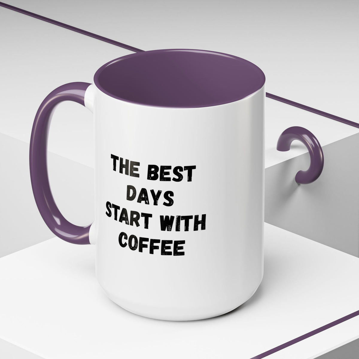 Ceramic coffee mug with "The Best Days Start With Coffee" quote, 11oz size, printed by Printify.
