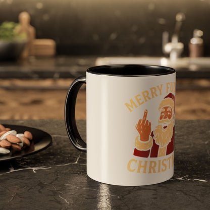 Merry Fucking Christmas Mug — Funny Santa Middle Finger Coffee Cup (11oz & 15oz)