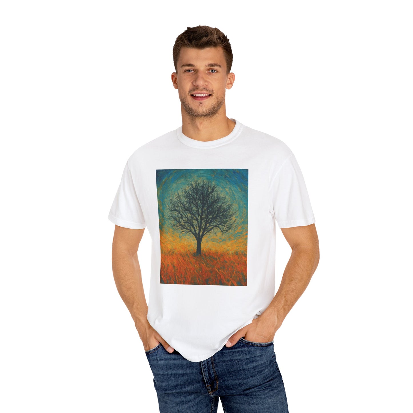 Nature-Themed Unisex Garment-Dyed T-Shirt - Tree Design, Bohemian Tee, Nature Lover Gift, Eco-Friendly Fashion, Casual Wear - TRV