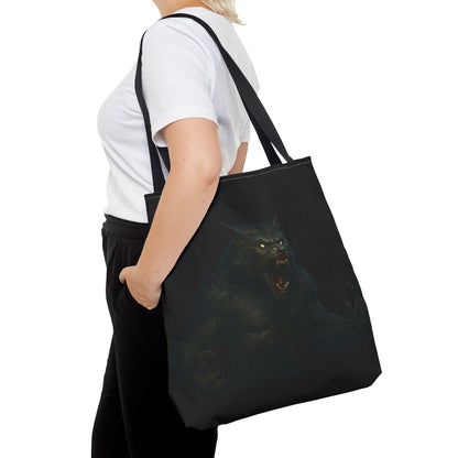 Dark Halloween-themed Werewolf Tote Bag with horror art, perfect gift for horror fans, by Printify.