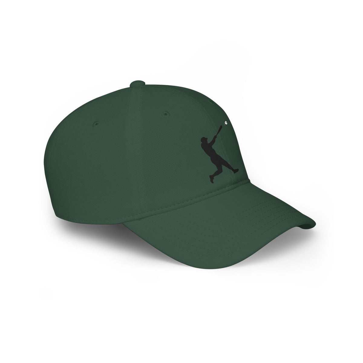 Silhouette Batter baseball cap by Printify featuring a classic hat style with a batter graphic design in black and white.