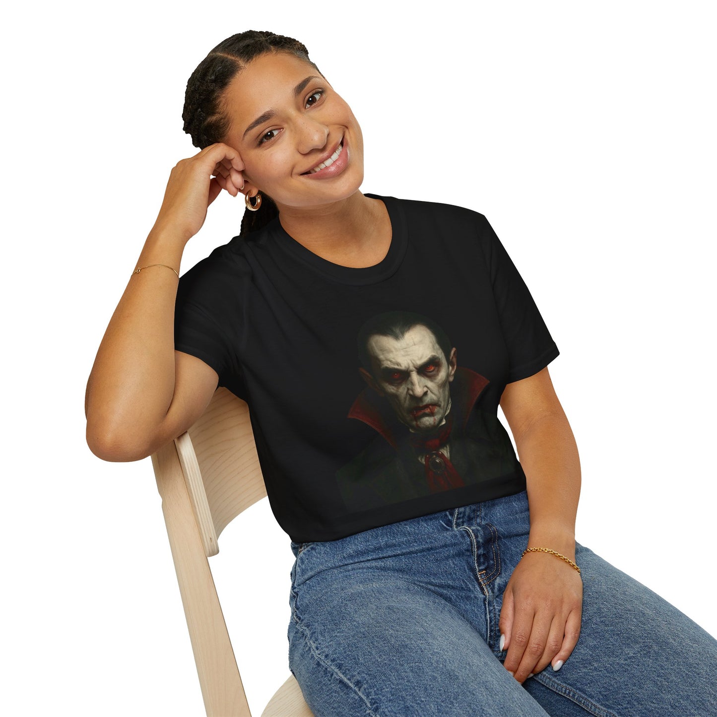 Vampire-Themed Unisex T-Shirt, Casual Apparel for Halloween, Gothic Style Tee, Perfect Gift for Horror Lovers, Spooky Season Fashion