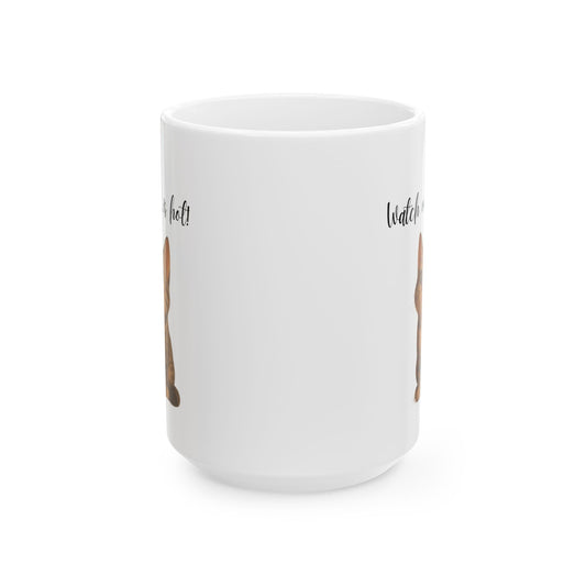 Ceramic latte lover mug with a cute coffee cat illustration, available in 11oz and 15oz sizes, by Printify.