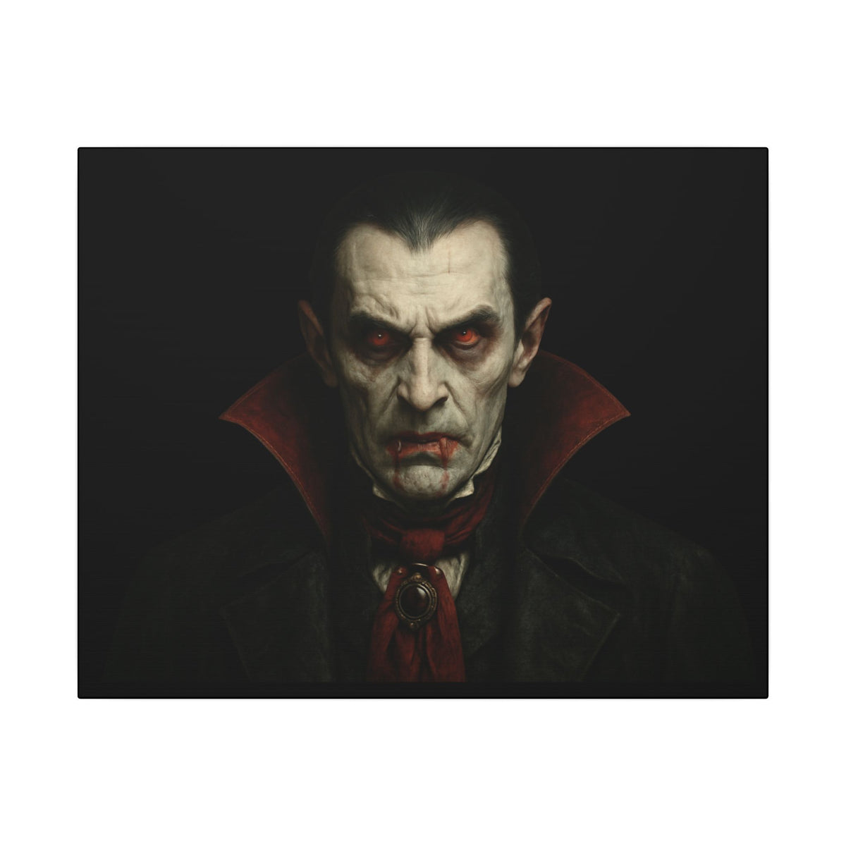 Gothic vampire portrait canvas print of Dracula on matte stretched canvas, Gothic wall art by Printify, detailed vampire image