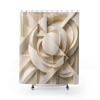 Neutral Geometric Abstract Sculpture Shower Curtain | 3D Beige Art