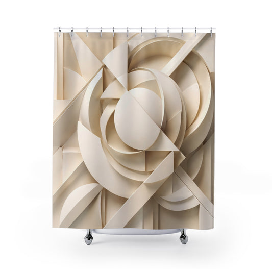 Neutral Geometric Abstract Sculpture Shower Curtain | 3D Beige Art