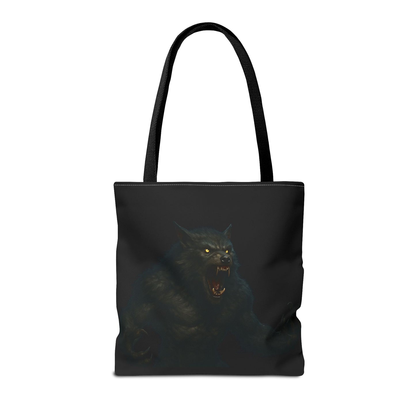 Werewolf tote bag featuring dark Halloween art, perfect gift for horror fans, made by Printify.