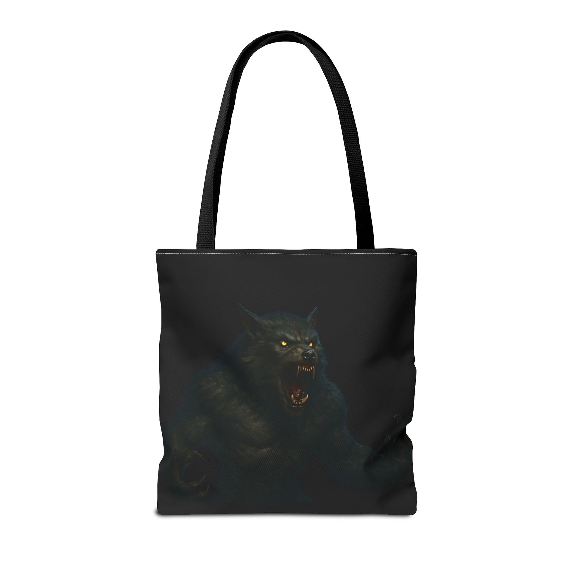 Werewolf tote bag featuring dark Halloween art, perfect gift for horror fans, made by Printify.