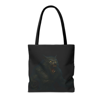 Werewolf tote bag featuring dark Halloween art, perfect gift for horror fans, made by Printify.
