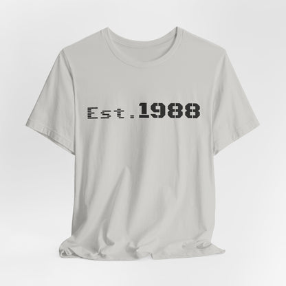 Retro Est. 1988 logo T-shirt by Printify featuring a vintage-inspired design and classic fit shown in the image.