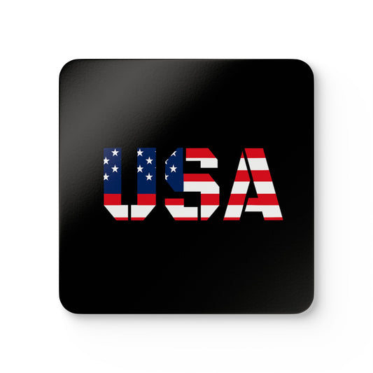 USA flag corkwood coaster set featuring patriotic designs for 4th of July and everyday use, perfect for protecting surfaces.