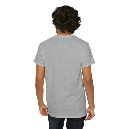 Graphic T-shirt by Printify featuring dripping lips with a 'hmm...' bite design in bold black and white print.