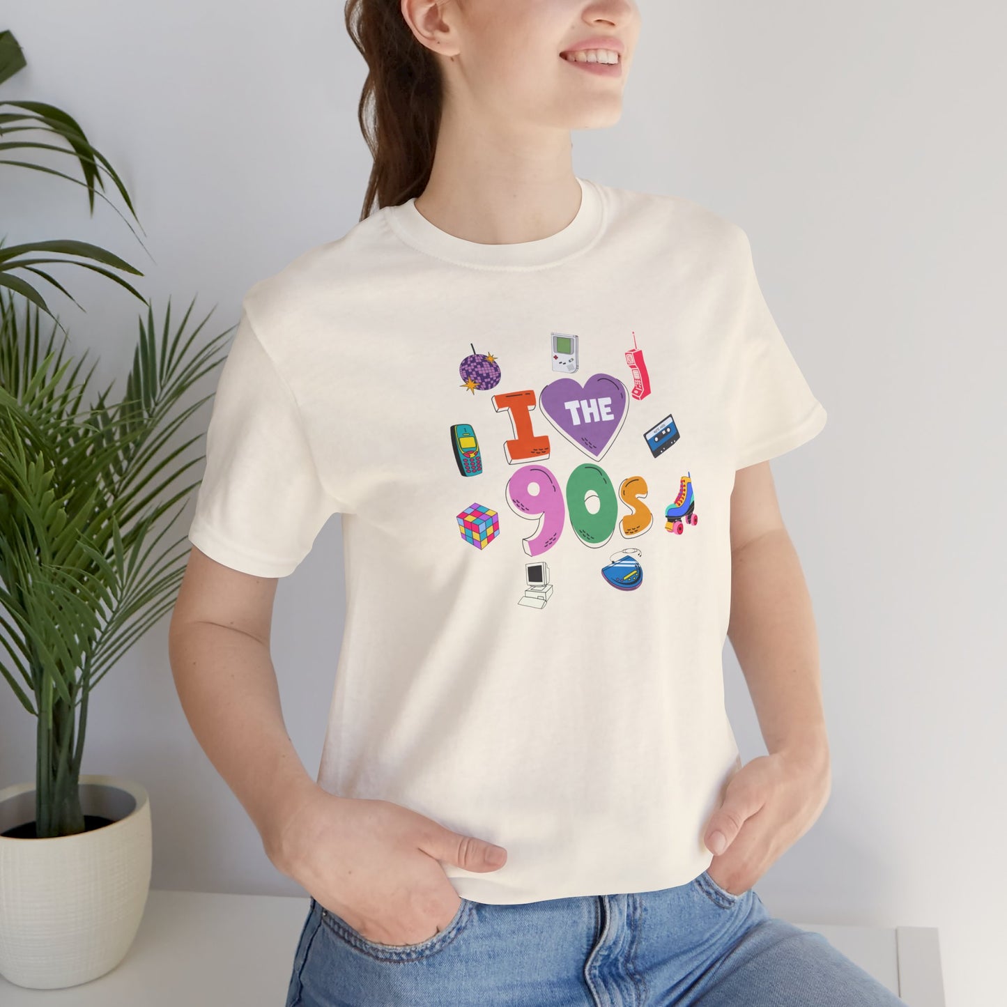 I  Love the 90's Short Sleeve Tee - Retro Graphic Tee, Vintage Style Shirt, Perfect for Casual Outings, 90s Nostalgia Apparel