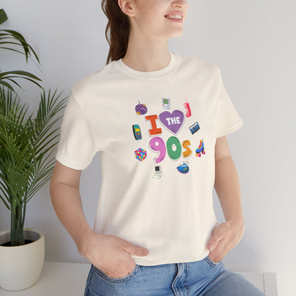 I  Love the 90's Short Sleeve Tee - Retro Graphic Tee, Vintage Style Shirt, Perfect for Casual Outings, 90s Nostalgia Apparel
