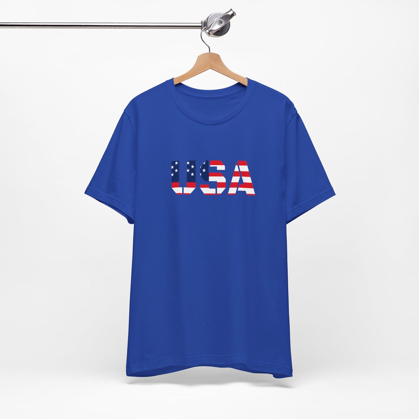 USA Flag Text Tee — Patriotic Fourth of July T-Shirt