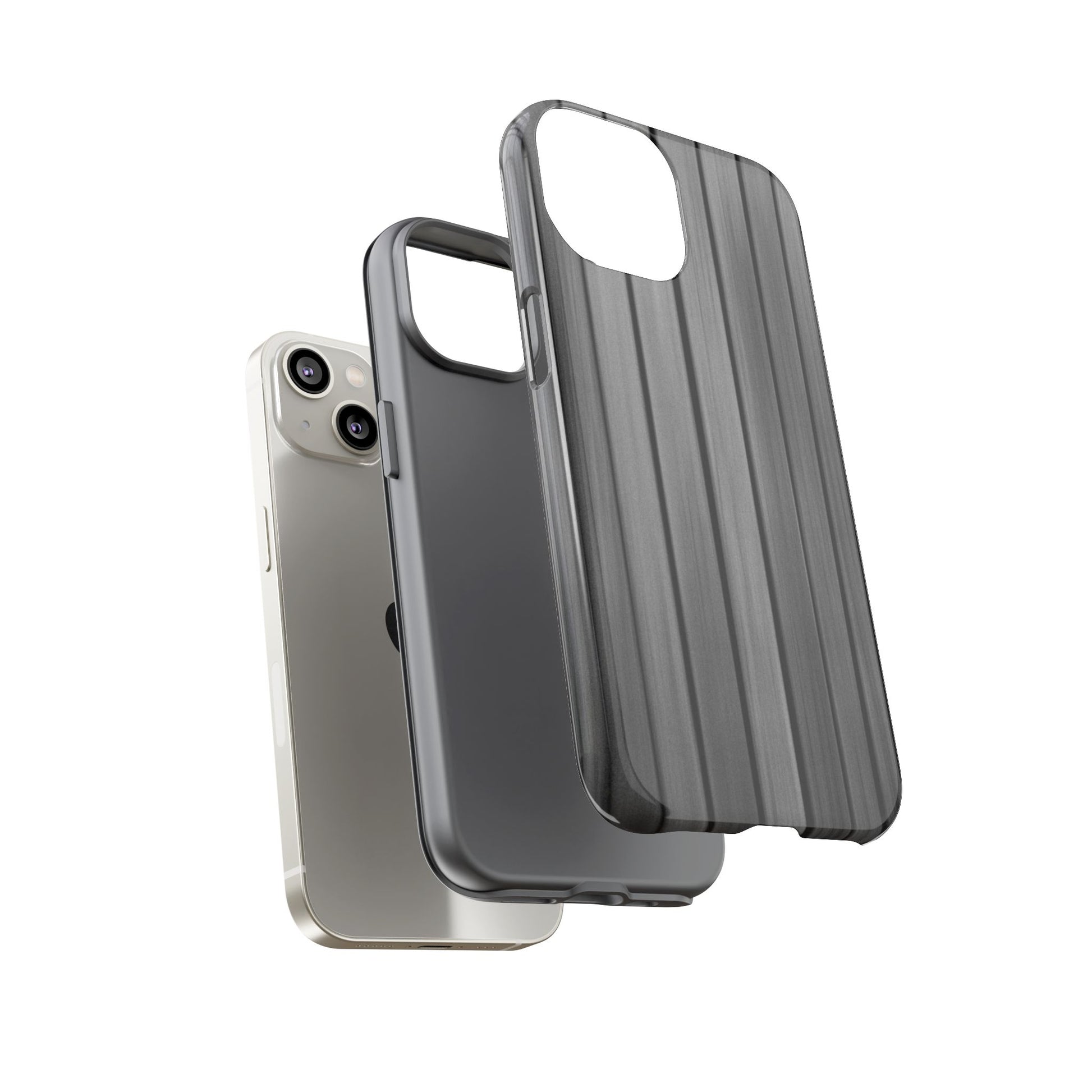 Ribbed metal texture Printify tough protective iPhone phone case on a smartphone, showing durable design and metallic finish.