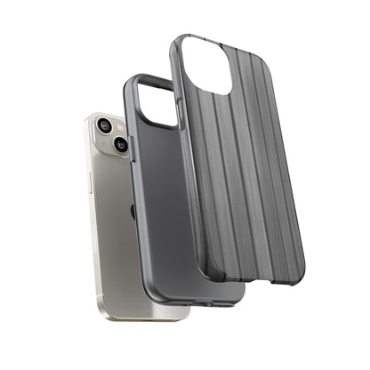 Ribbed metal texture Printify tough protective iPhone phone case on a smartphone, showing durable design and metallic finish.